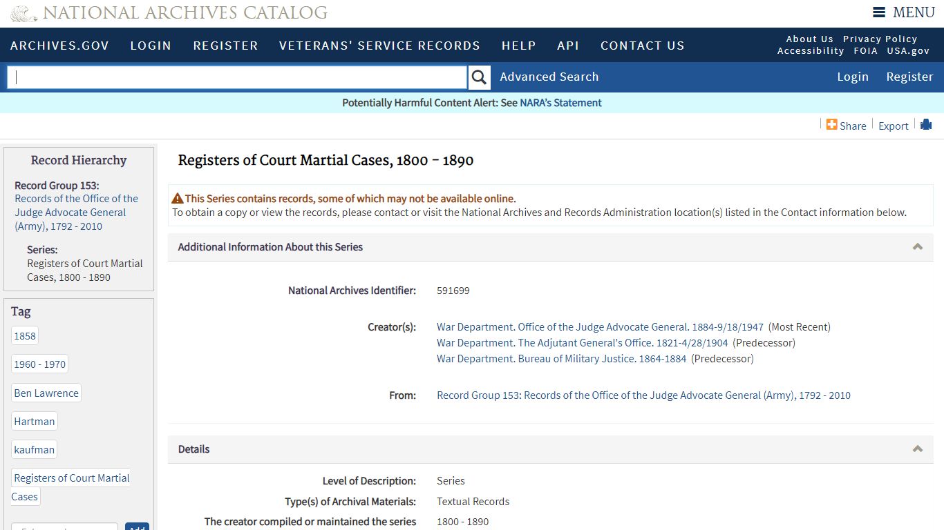 Registers of Court Martial Cases - Archives